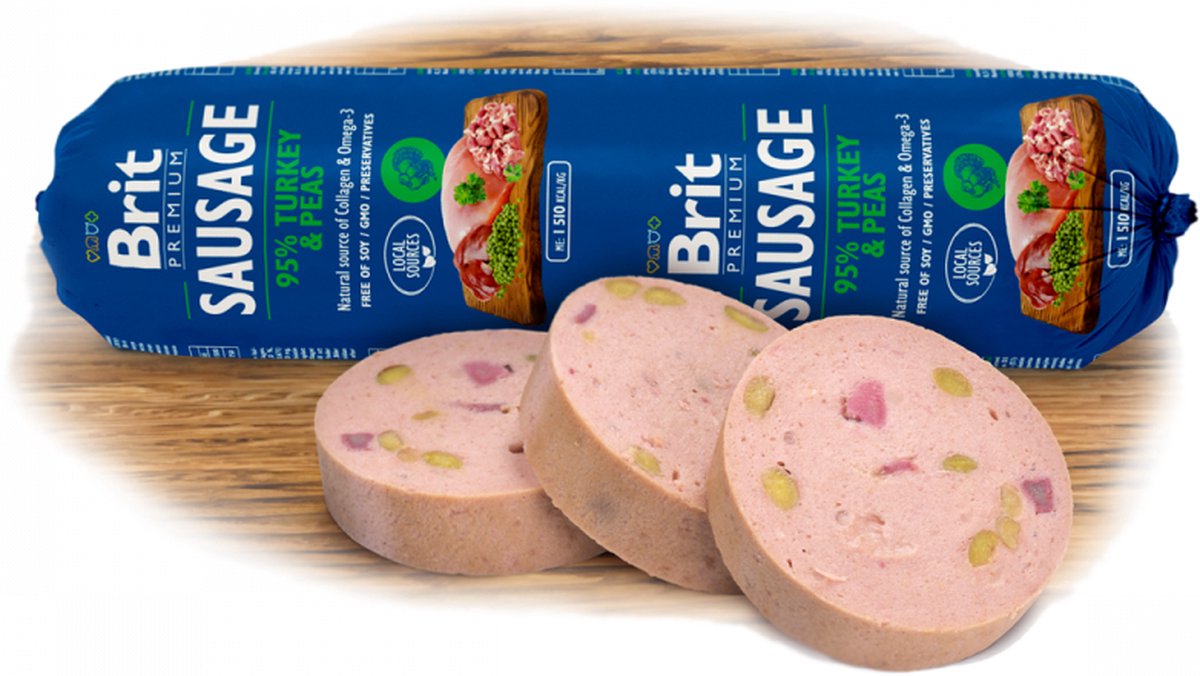 Brit Premium Sausage 24 x 800 g umido per cane - Tacchino & Piselli