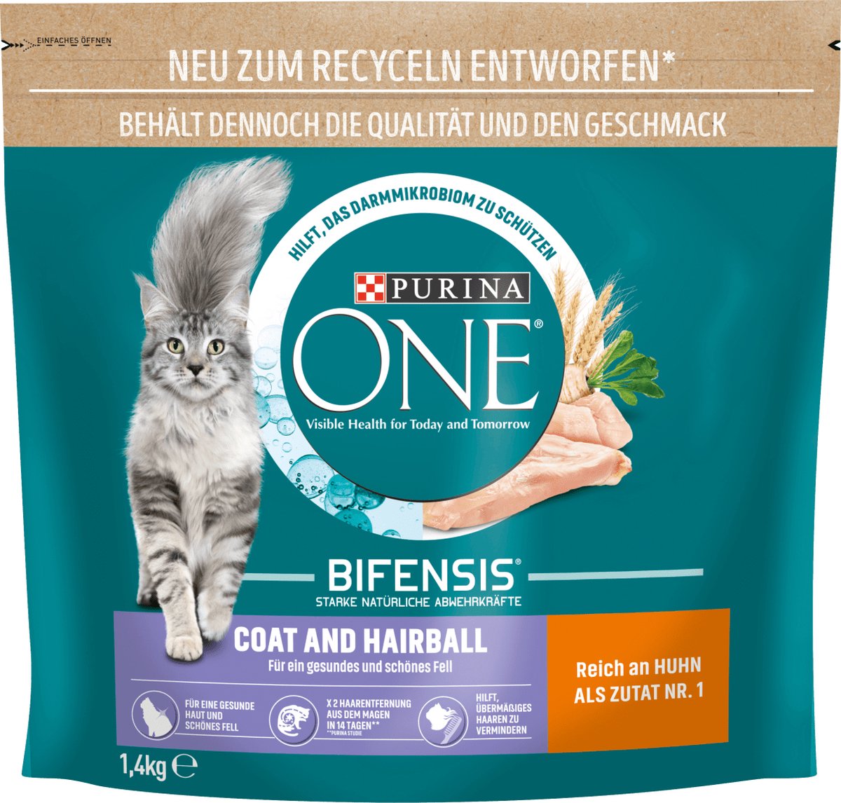 PURINA ONE Coat & Hairball Crocchette per gatti - Set %: 6 x 1,4 kg