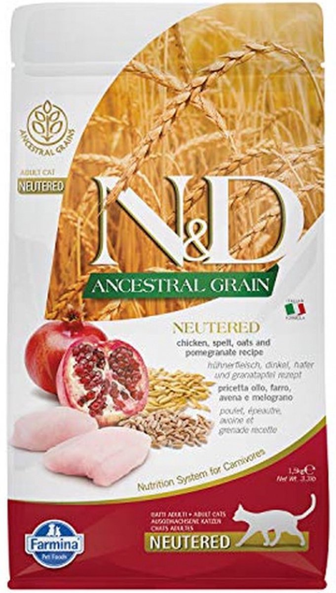 Farmina N&D Ancestral Grain Cat Pollo e Melograno Neutered - 3 kg (2 x 1,5 kg)