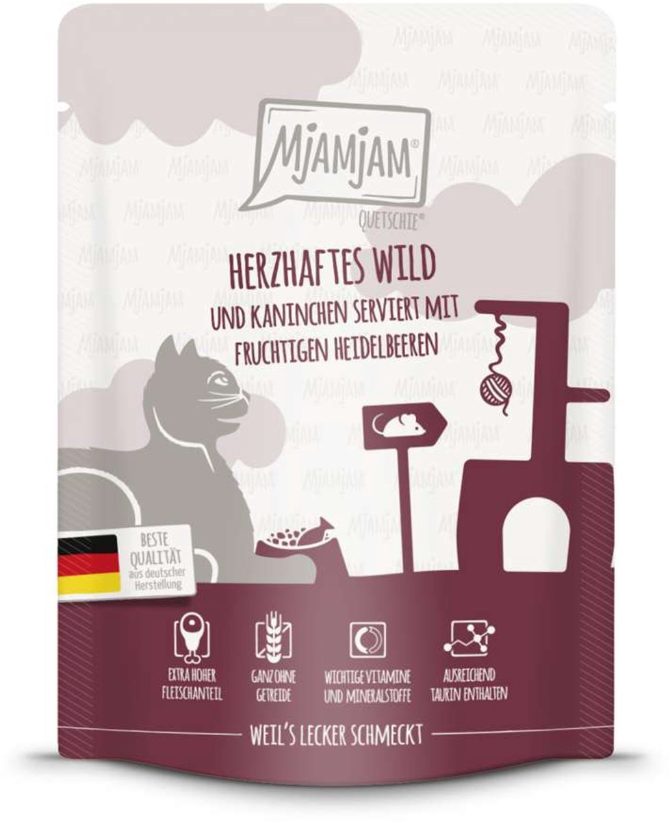 MjAMjAM Buste 24 x 300 g umido gatto - Selvaggina, Coniglio & Mirtilli