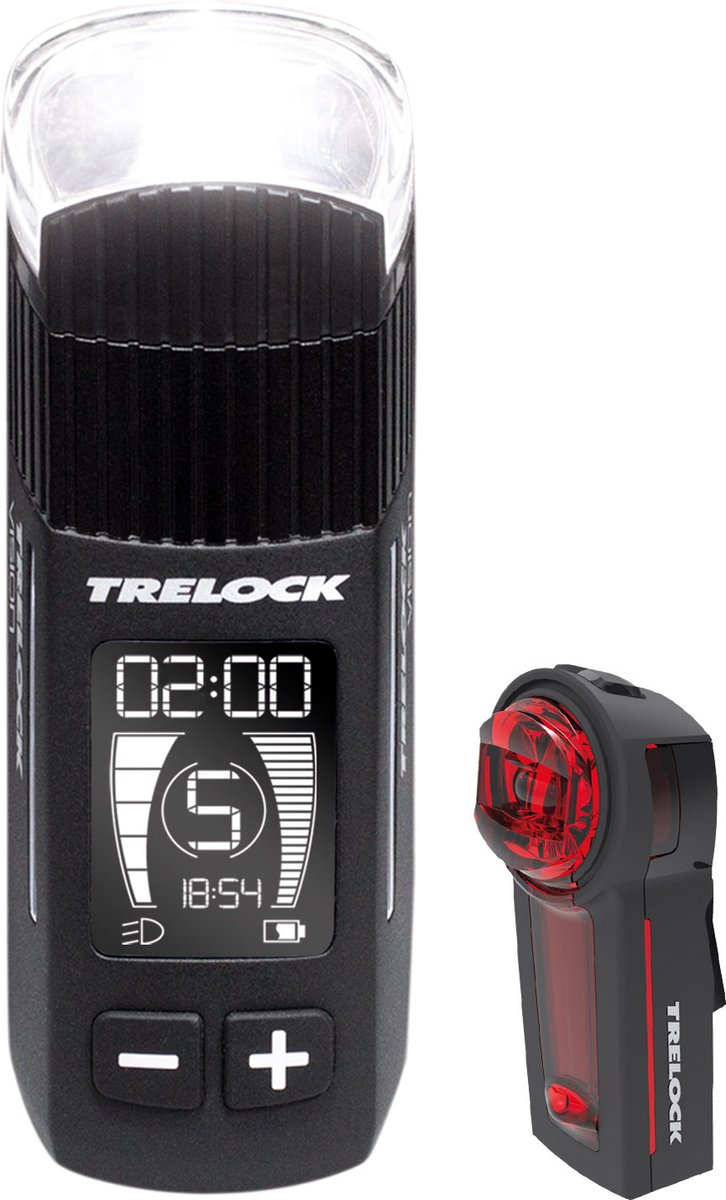 Trelock Licht-Set LS 760 I-Go Vision und LS 740 Vector Signal 100 Lux StVZO USB Frontleuchte Rücklicht mit Bremslicht schwarz - Fahrradbeleuchtungsset