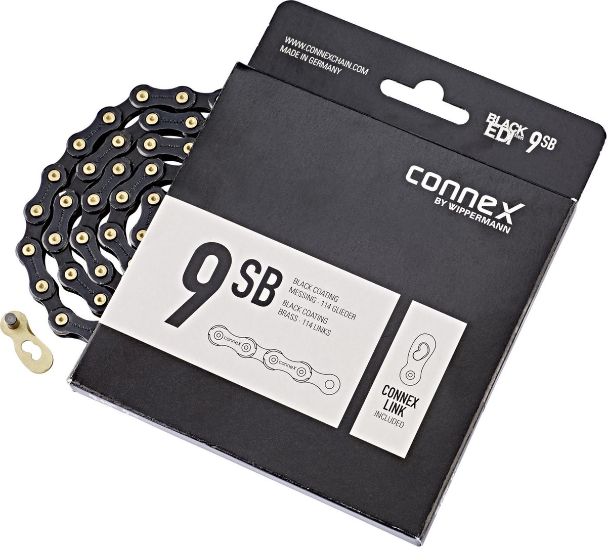 Connex Wippermann Kette 9SB 1/2"x11/128" 114 Gl. 9-fach schwarz/gold