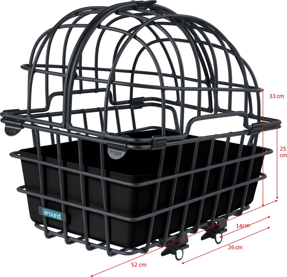 Mijnen Pieper Hinterrad-Tierfahrradkorb Luna Alu schwarz 50x36x50cm mit Fix-System
