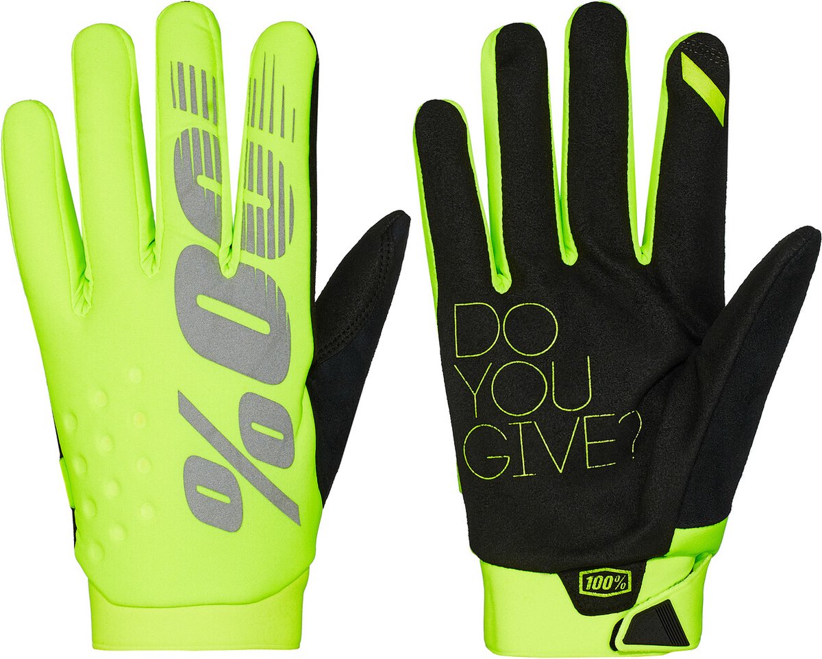 100% Brisker Cold Weather Glove L Fluo Yellow / Black - warmer MTB-Handschuh mit Top-Grip