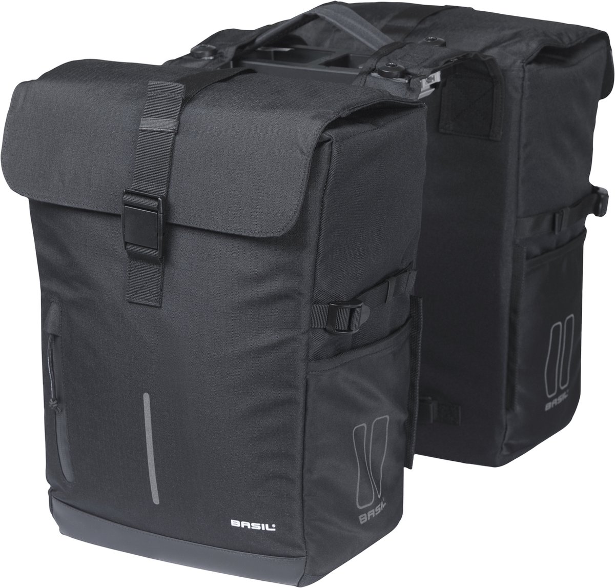 Basil Move Doppelpacktasche MIK 30 Liter - schwarz, wasserabweisend, inkl. Regenhülle, mit MIK-Adapterplatte