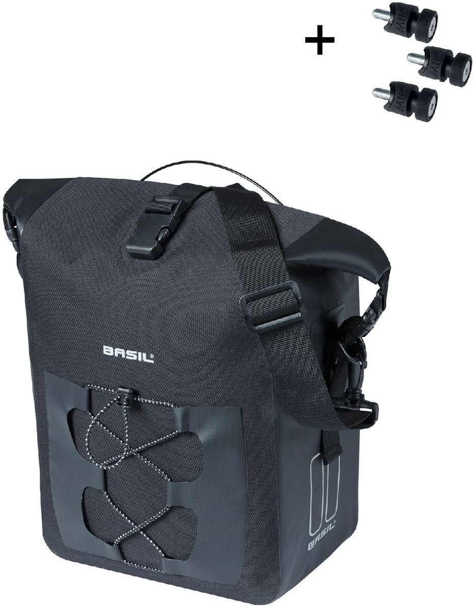 Basil Navigator Waterproof M MIK-Studs 14 Liter - wasserdichte Einzeltasche für Gepäckträger, Rollverschluss, Reflektor Schwarz