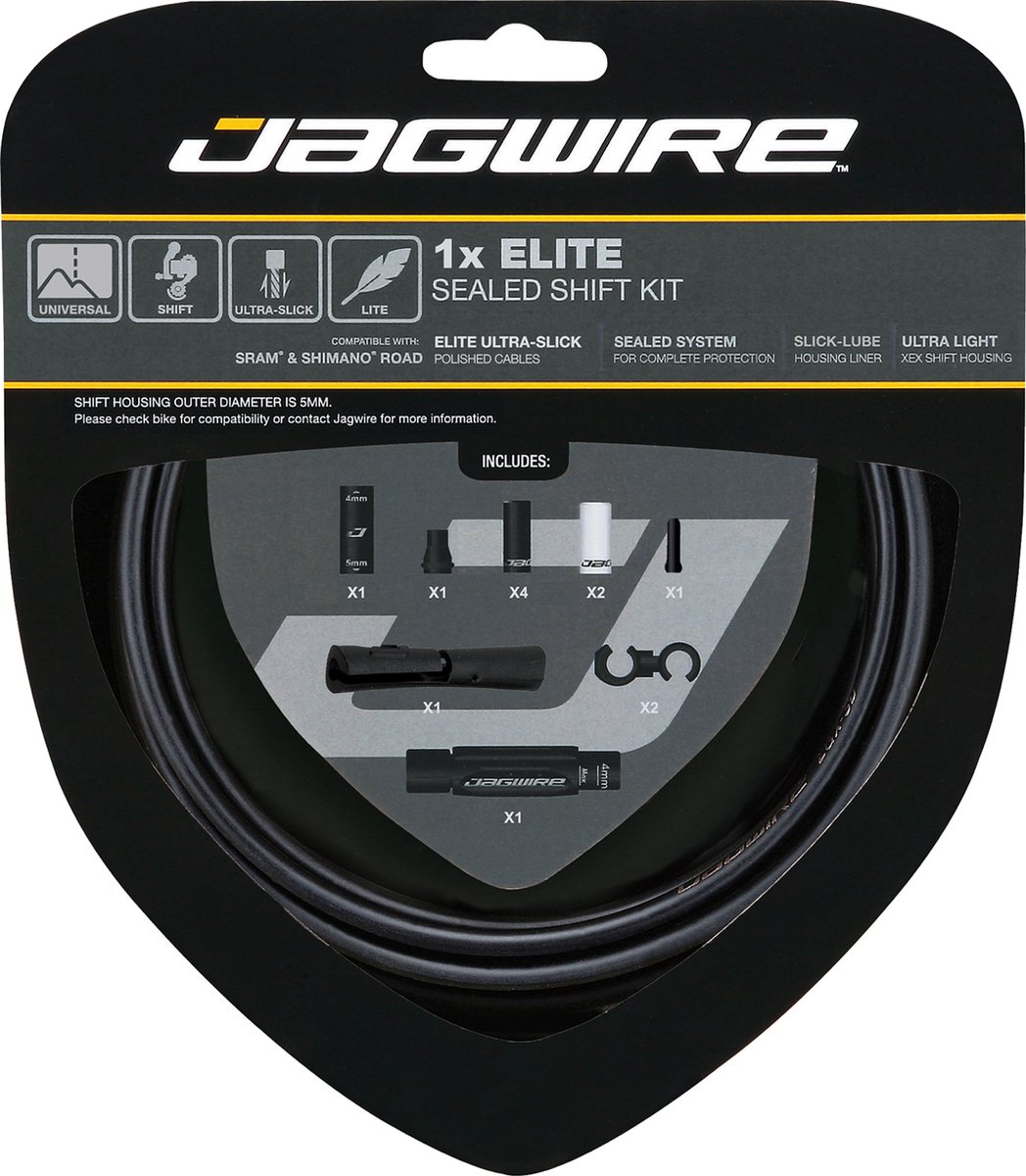 Jagwire Schaltzugset Road & Mountain Elite Sealed 1x Standardlänge Stealth Black - maximale Schaltperformance