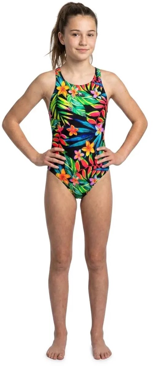 Costume da bagno a 1 pezzo per bambina con bretelle Turbo Vibrant Jungle