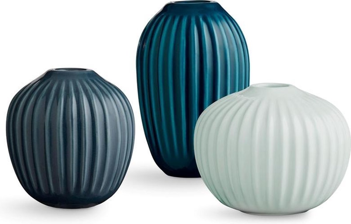 Kähler Set de 3 Mini jarrones Hammershøi Verde menta-azul-gris antracita