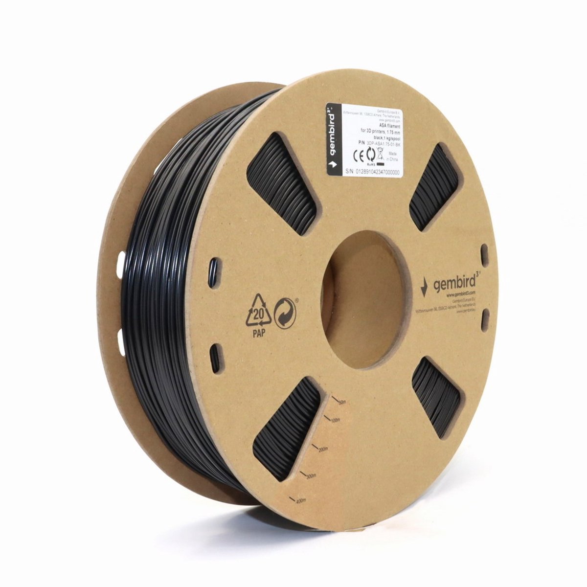 Gembird ASA filament - Sort - 1.75mm ø - 1 kg