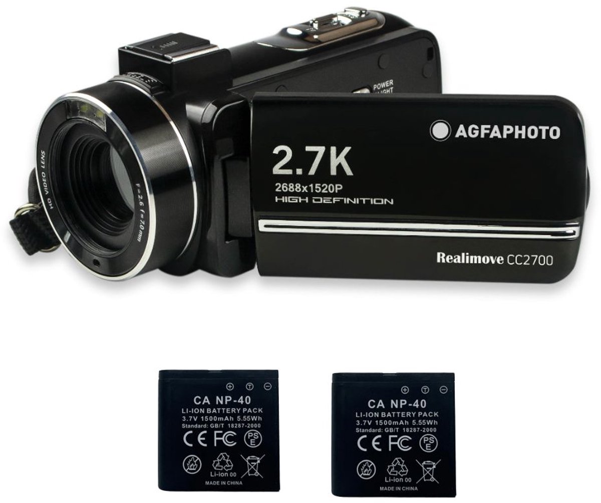 Agfa Photo Realimove CC2700-2 Camcorder 2.7K (Incl. 2 Batteries) - Black