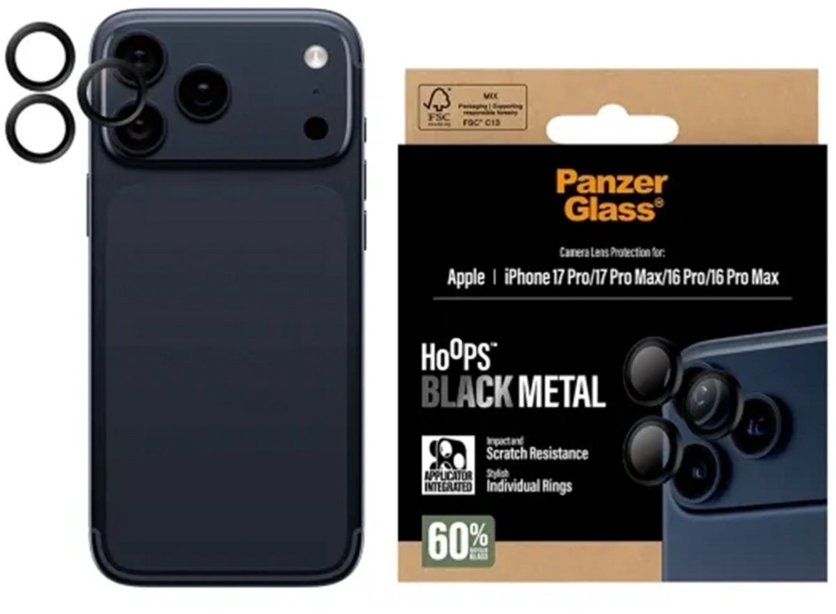 PanzerGlass Hoops® Black Camera Lens Protector iPhone 17 Pro | iPhone 17 Pro Max | iPhone 16 Pro | 16 Pro Max