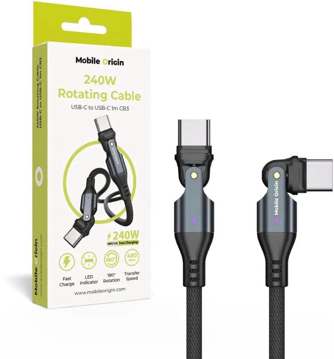 Mobile Origin CB3 Rotating Cable USB-C to USB-C - 1m