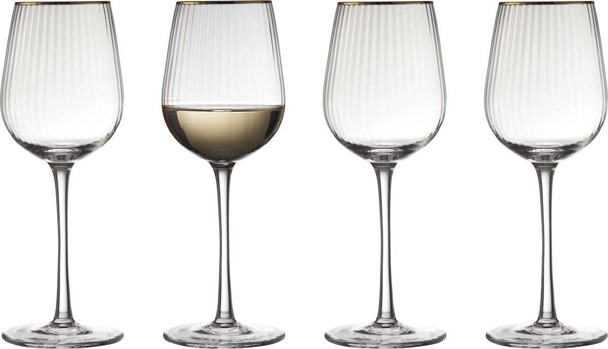 Lyngby Glas 4 Copas de vino blanco Palermo Gold 30 cl Transparente-oro