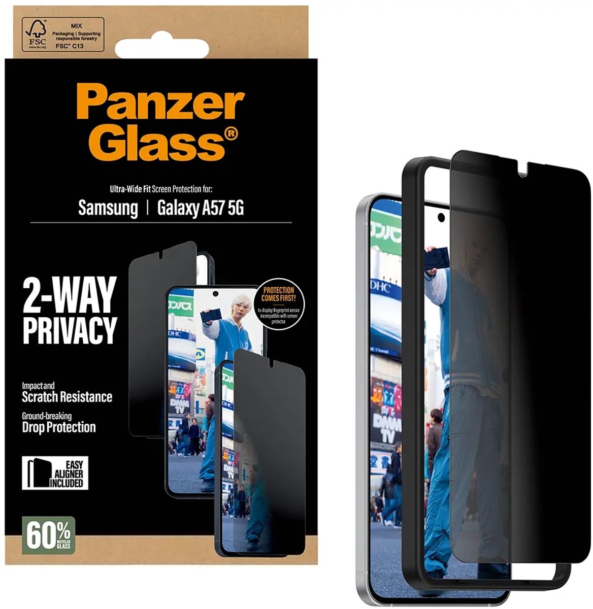 PanzerGlass Privacy Screen Protector Samsung Galaxy A57 | Ultra-Wide Fit w. EasyAligner