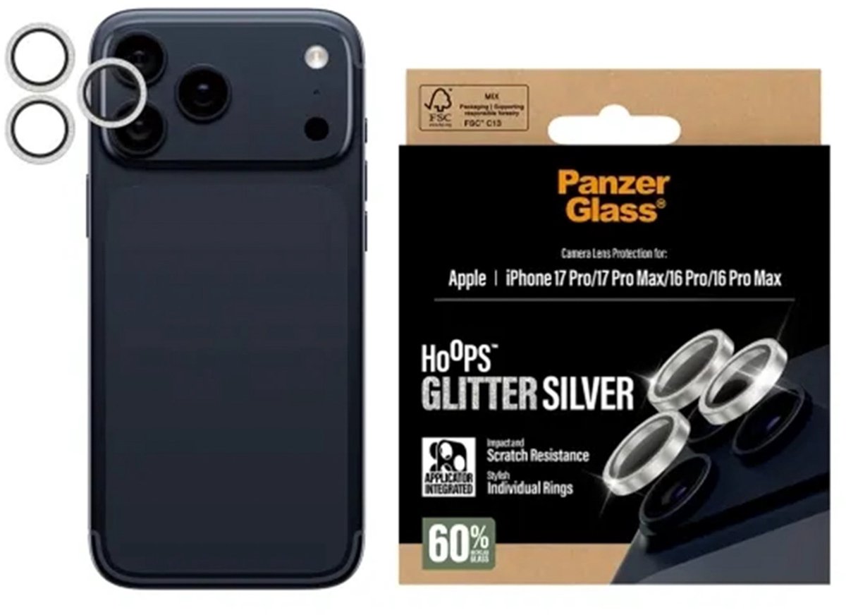 PanzerGlass Hoops® Glitter Silver Camera Lens Protector iPhone 17 Pro | iPhone 17 Pro Max | iPhone 16 Pro | 16 Pro Max