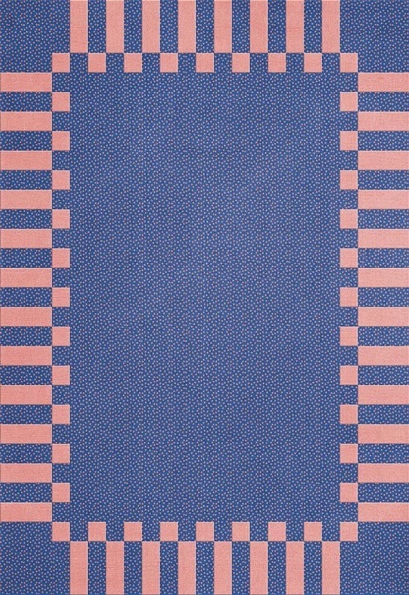 Layered Tappeto in lana Teklan frame Cobalt salmon, 250x350 cm