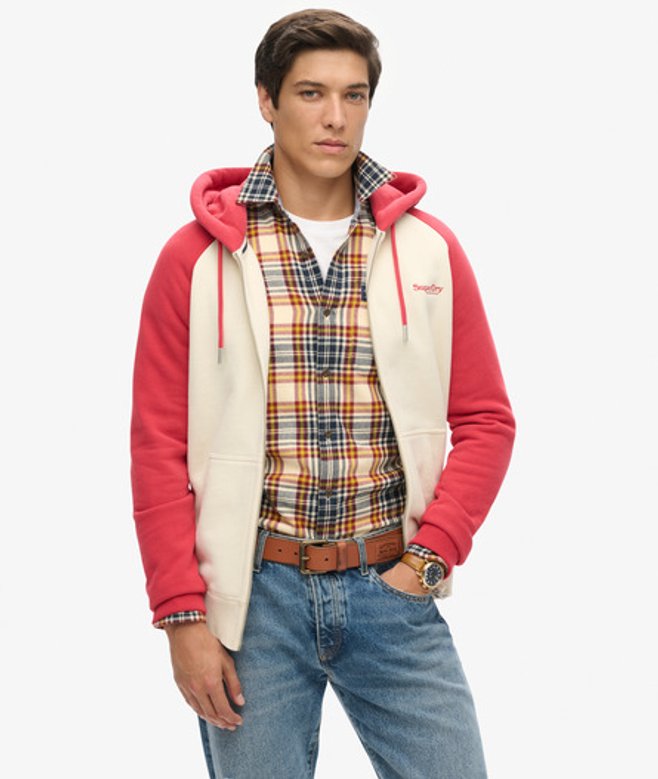Superdry Herren Essential Baseball Kapuzenjacke Rot - Größe: L