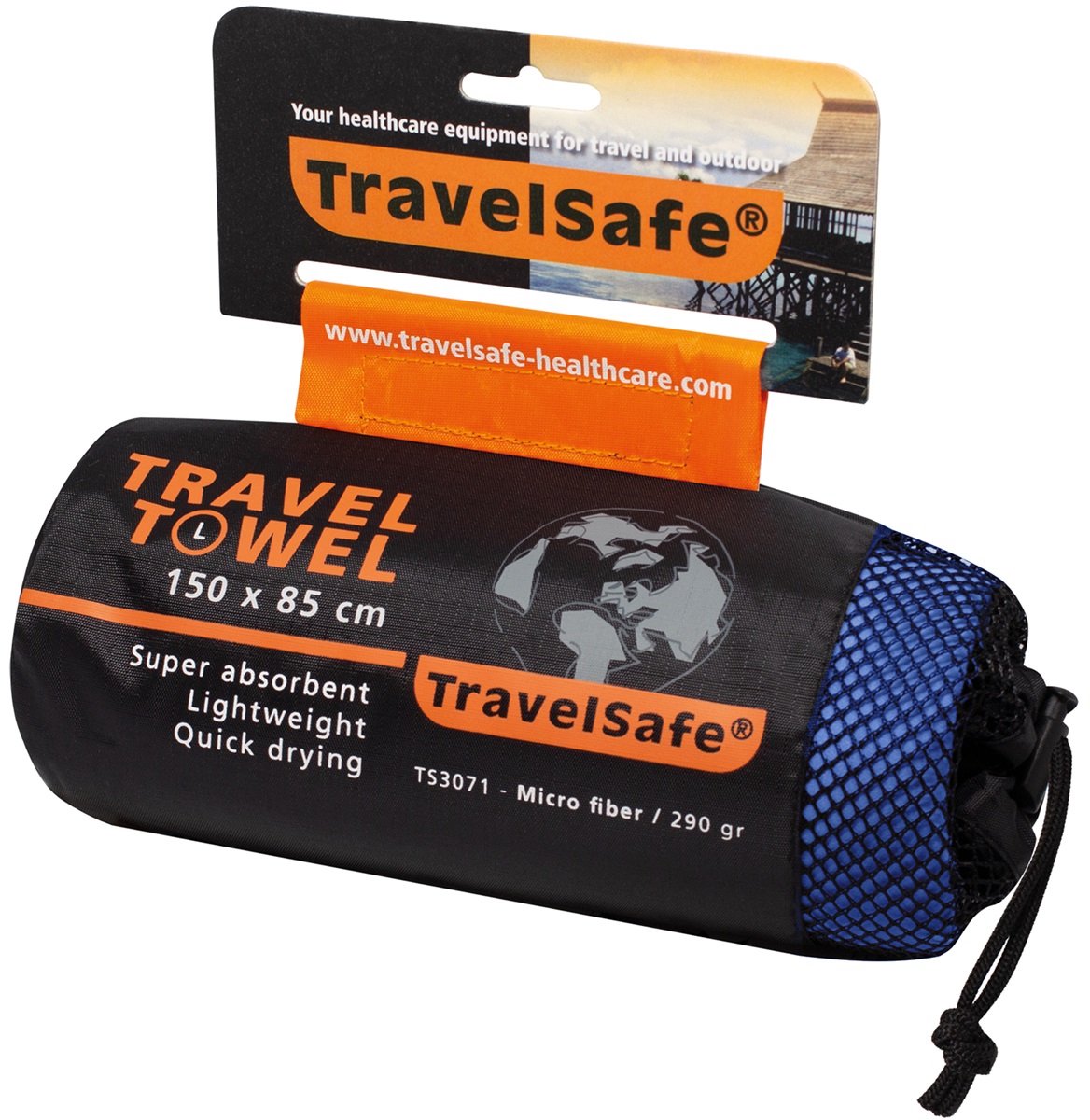 TravelSafe Ręcznik podróżny z mikrofibry L, niebieski