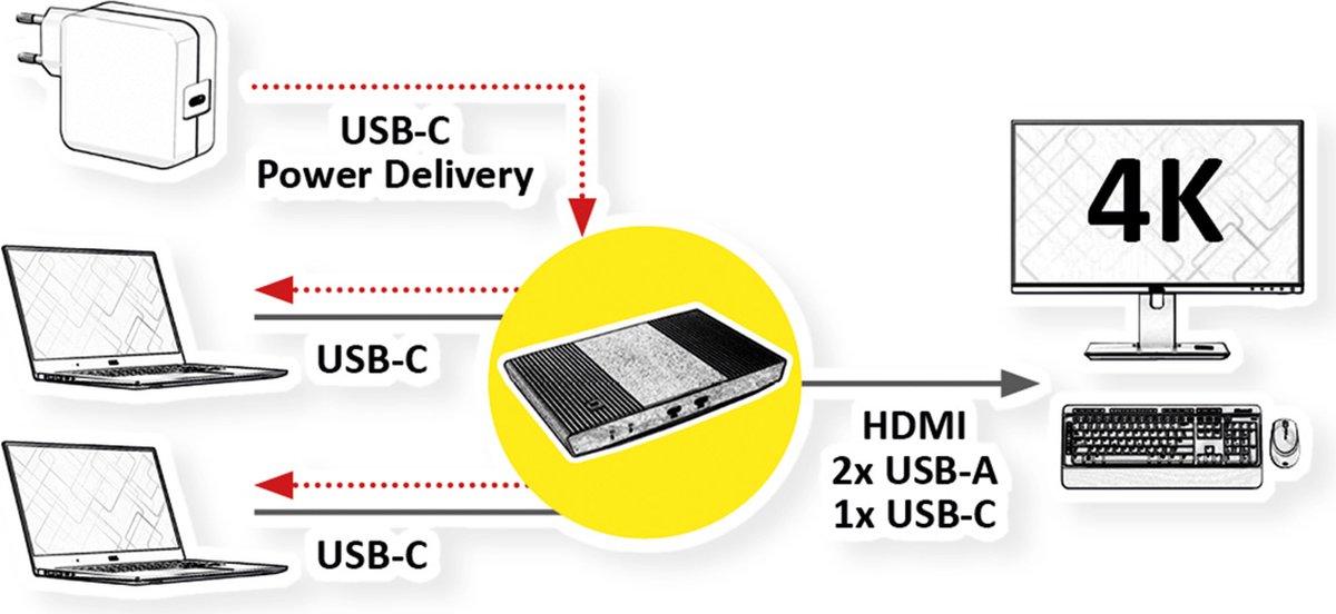 Roline - KVM switch - 2 pcs 4K HDMI USB - 2 ports