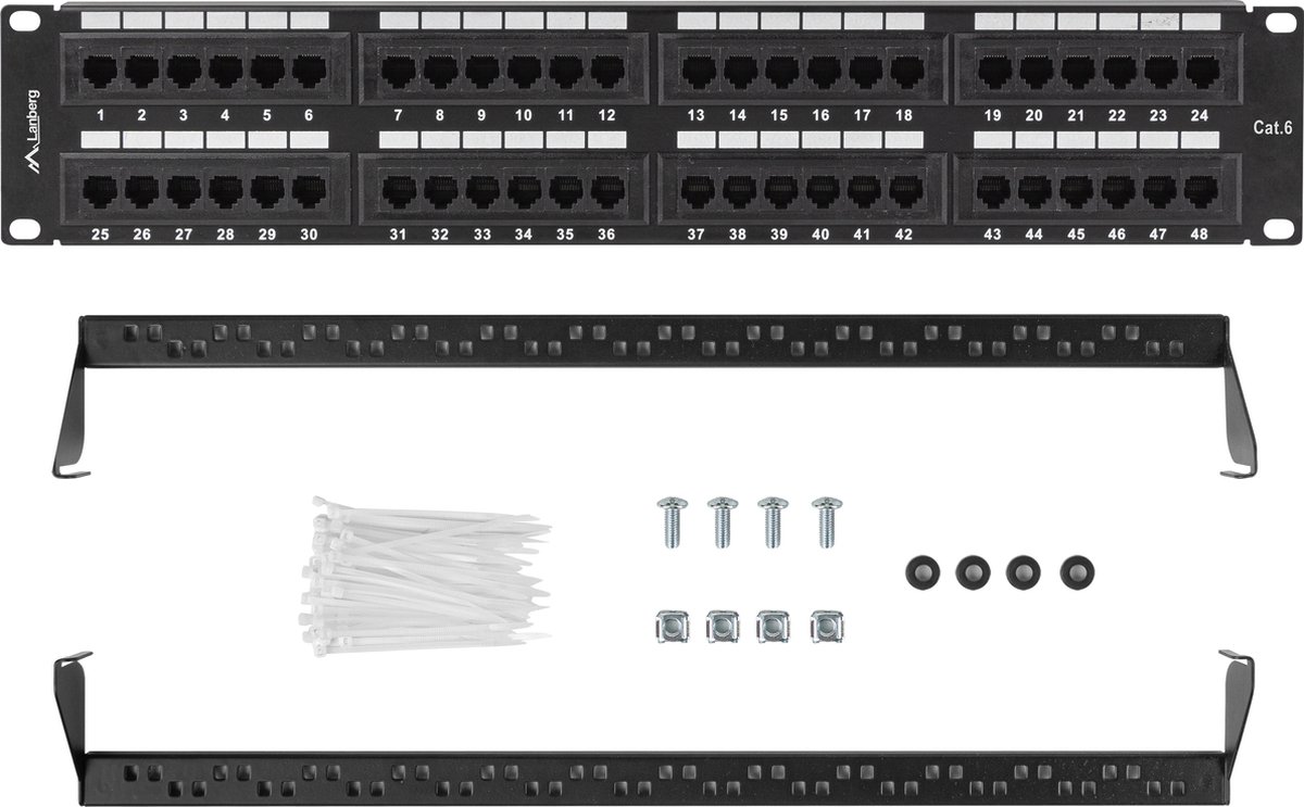 Lanberg Patch Panel 48-Port 2U 19" CAT6 UTP Black