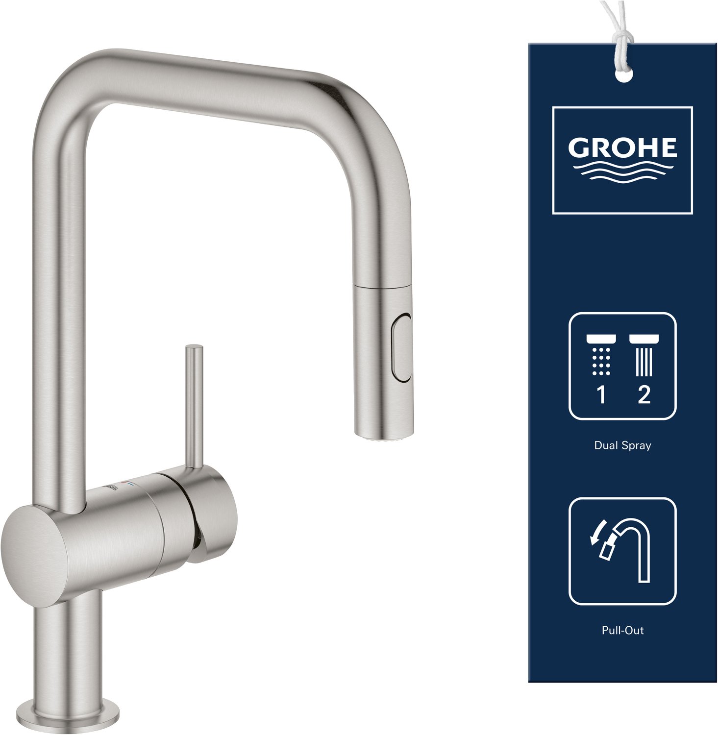 Grohe Minta Køkkenarmatur med udtræk, U-tud, Supersteel