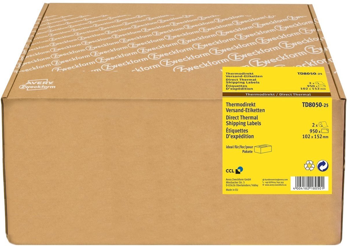 Avery Thermodirekt-etiketter, 102 x 152 mm, 950 Etiketter, Hvid