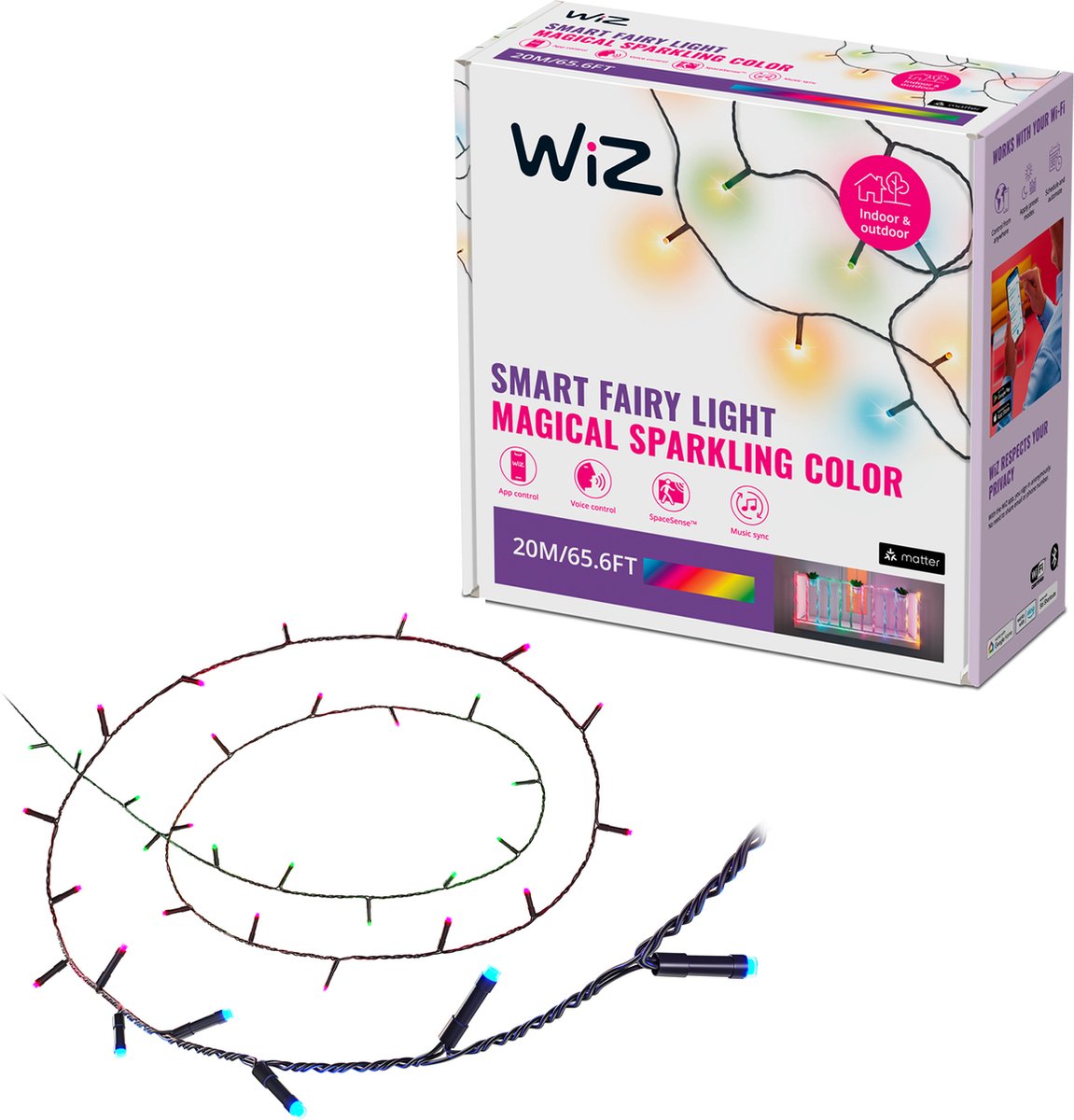 WiZ Smart Fairy Light lyskæde, 20 m, RGB og Justerbart hvidt lys