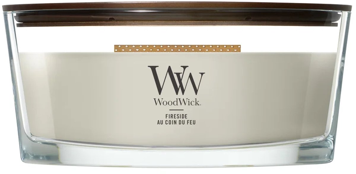 WoodWick Scented candle with wooden lid - Fireside