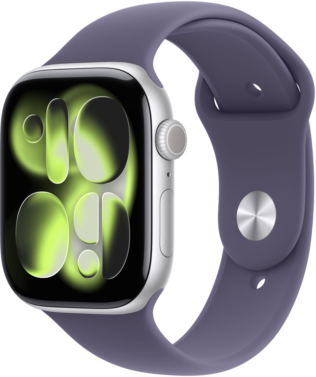 Apple Watch Series 11 46mm Silber Aluminium Gehäuse mit Nebelviolett Sport Band - M/L
