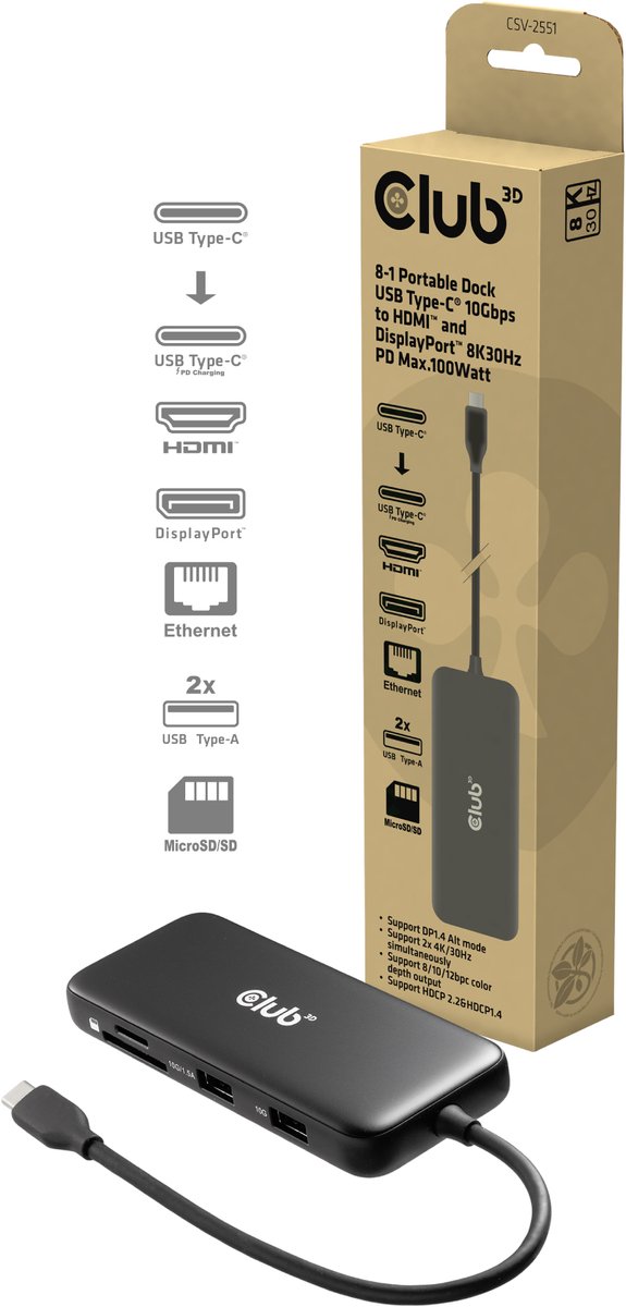 club3D Station daccueil USB-C® CSV-2551
