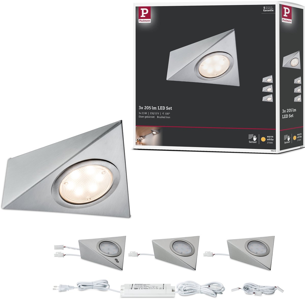 Paulmann Luminaire LED pour montage en surface jeu de 3 LED LED intégrée 8.4 W blanc chaud fer (brossé)