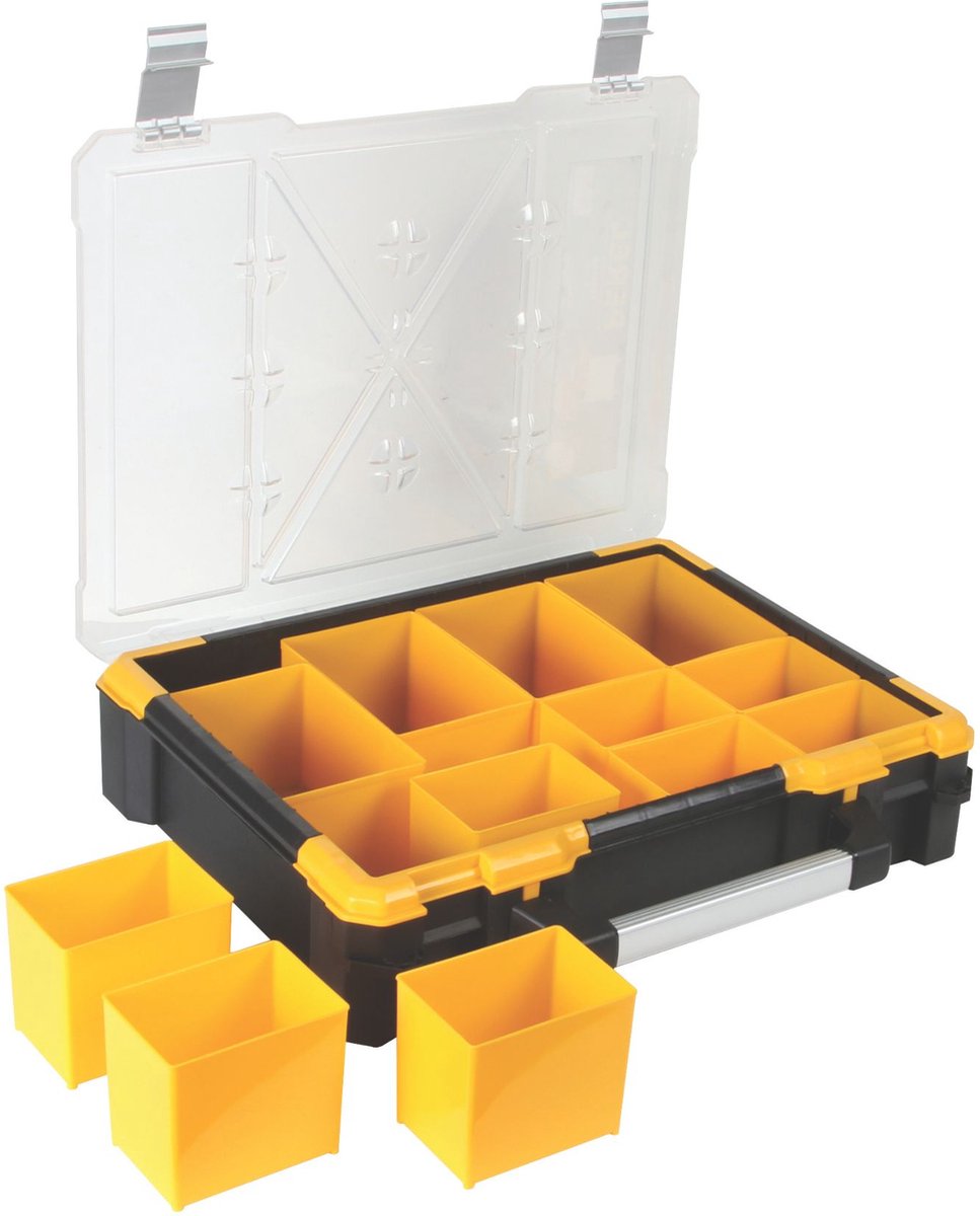 Perel OSC19 pieza pequeña y caja de herramientas Aluminio Negro, Amarillo