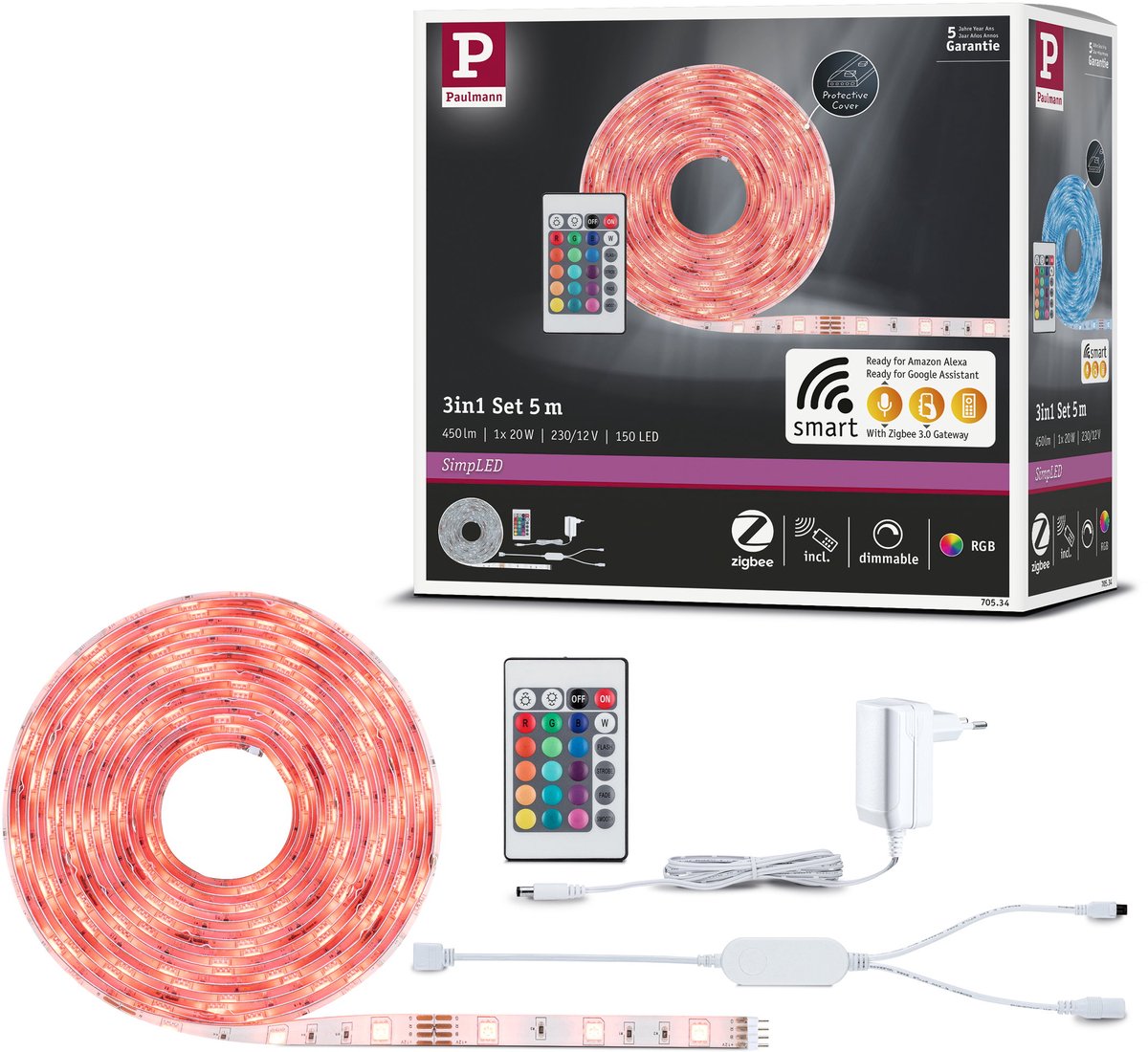 Paulmann 70534 Ruban LED (Set complet) avec connecteur mâle 230 V 5 m RVB 1 set