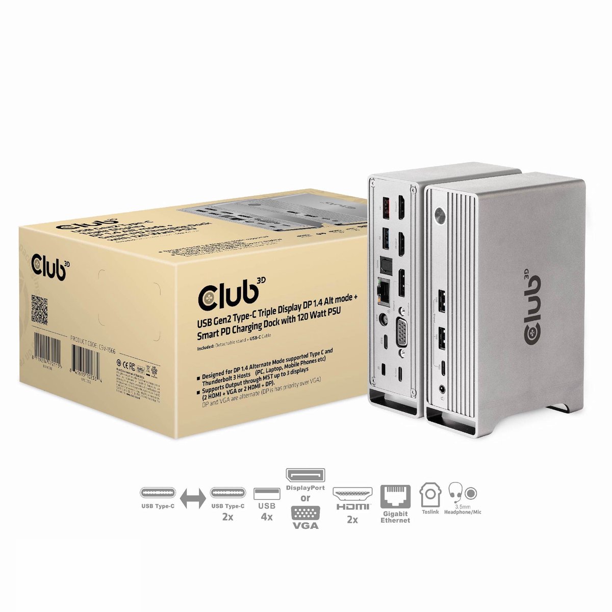 club3D Station daccueil USB-C® 4K ChargingDock USB-C Convient pour les marques: Club 3D alimentation USB-C®