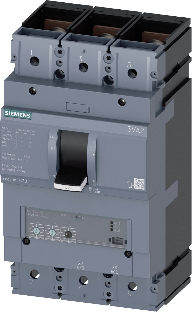 Disjoncteur Siemens 3VA2440-6HL32-0AA0 Plage de réglage (courant): 160 - 400 A Tension de contact (max.): 690 V/AC (l x H x P) 138 x 248 x 110 mm 1 pc(s) Piece