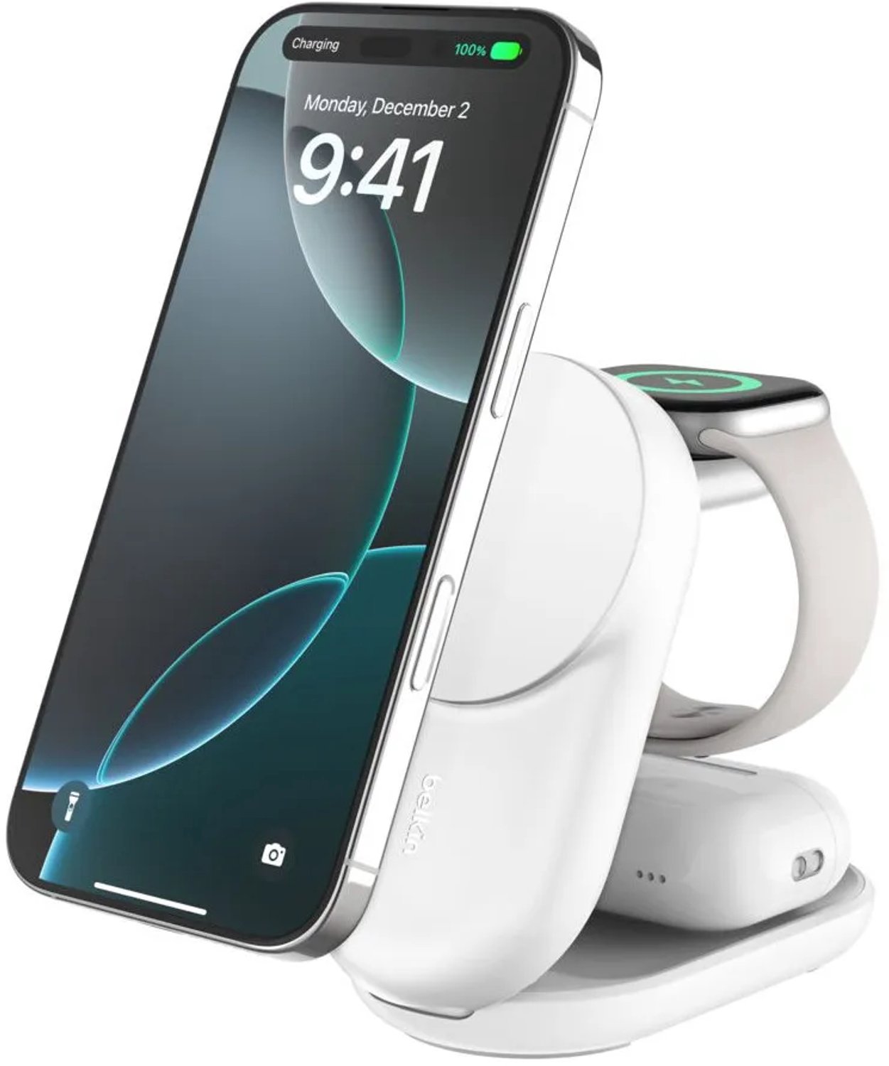 Belkin Qi2 Fitness tracker. Headphones. Smartphone. Smartwatch White U