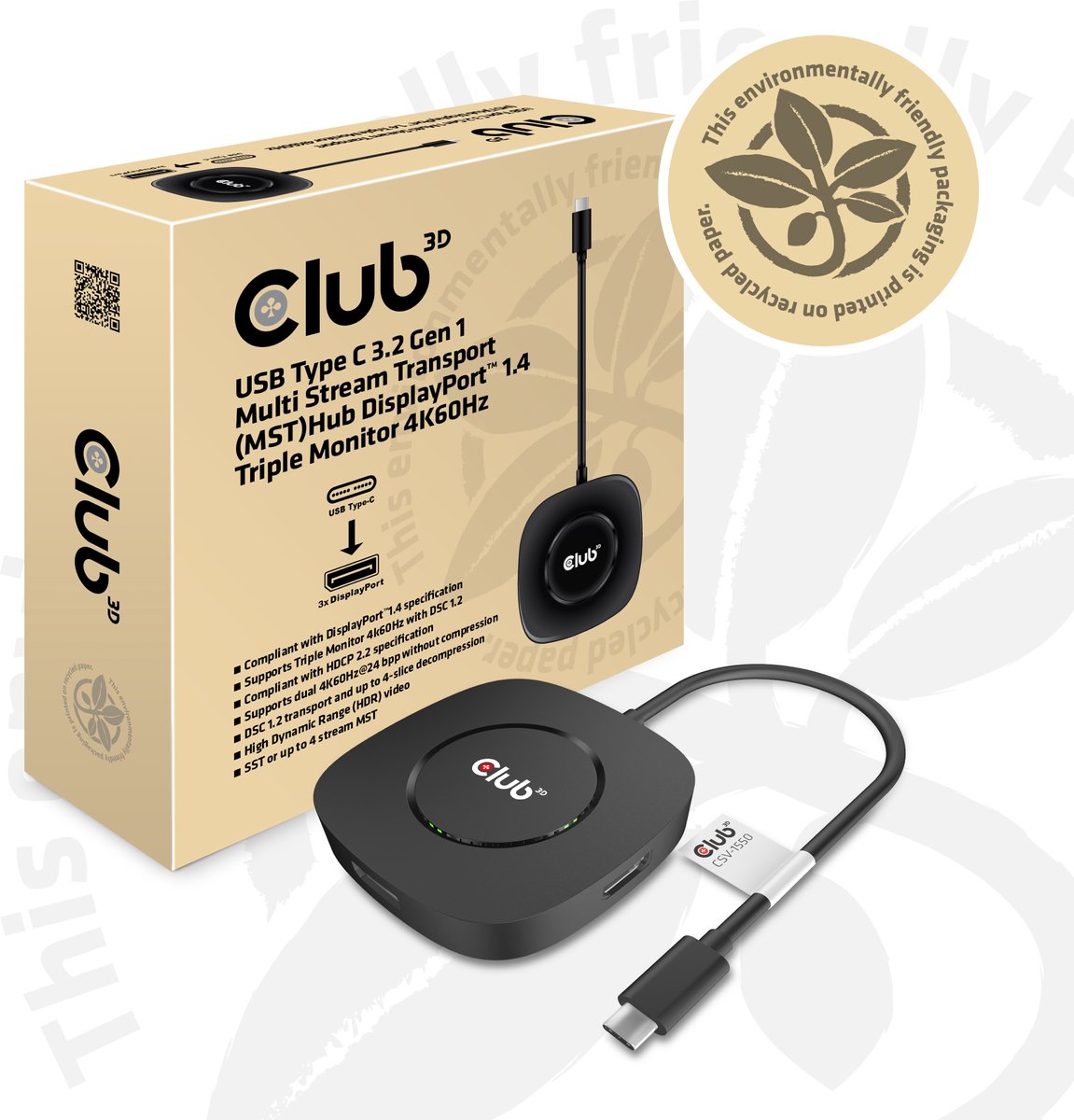 club3D CSV-1550 USB-C® / DisplayPort Adaptateur noir 0.13 m