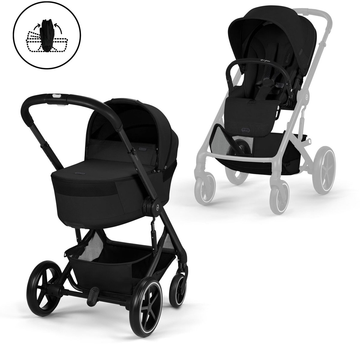 Cybex Balios S Lux Pushchair with Foldable Carrycot - Moon Black