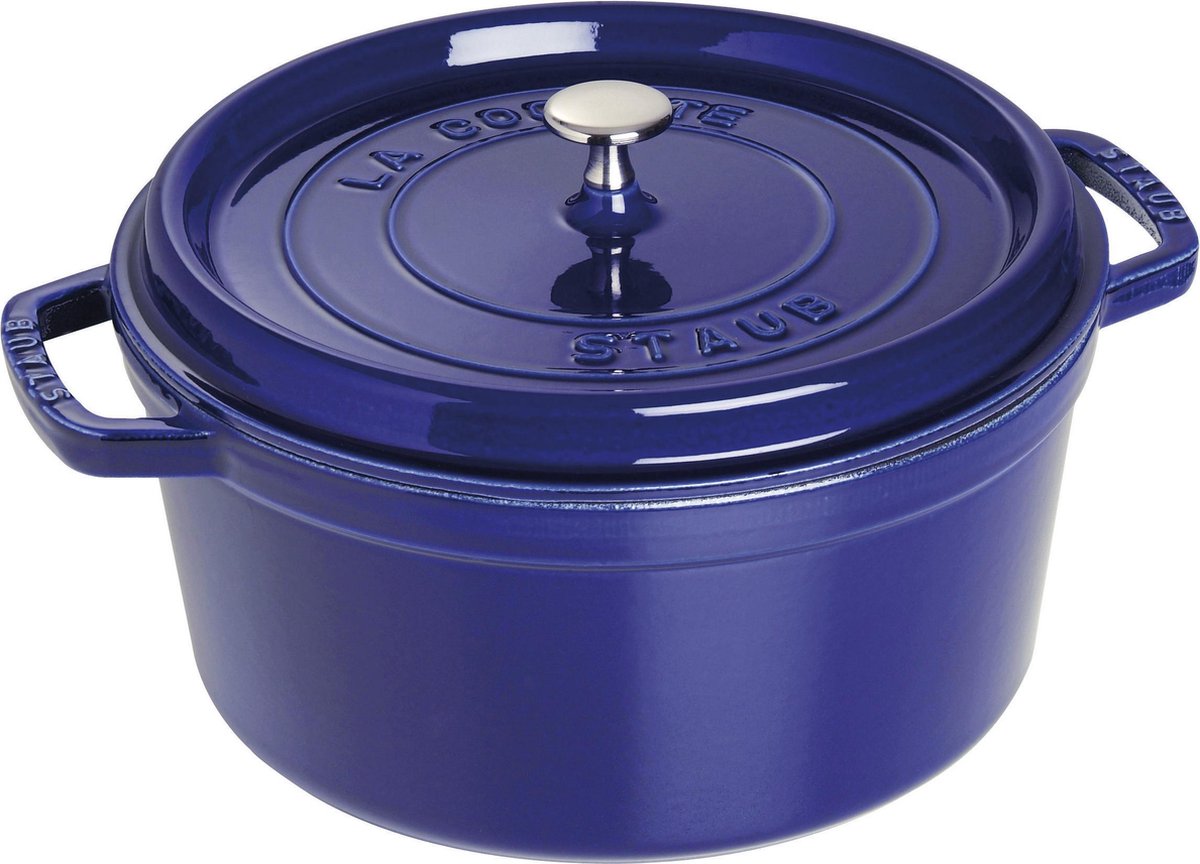 STAUB Olla de hierro fundido Staub redonda, tres capas de esmalte 6,7 l azul oscuro