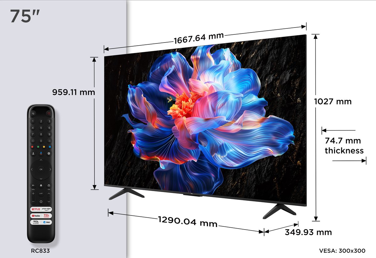 TCL 75" Fladskærms TV LED 4K HDR 10+ 75P6K