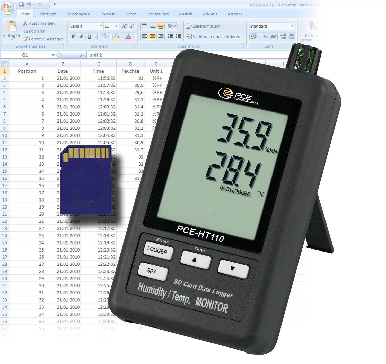 PCE Instruments PCE-HT110 PCE-HT110 Enregistreur de données multifonction 10 à 90 % HR