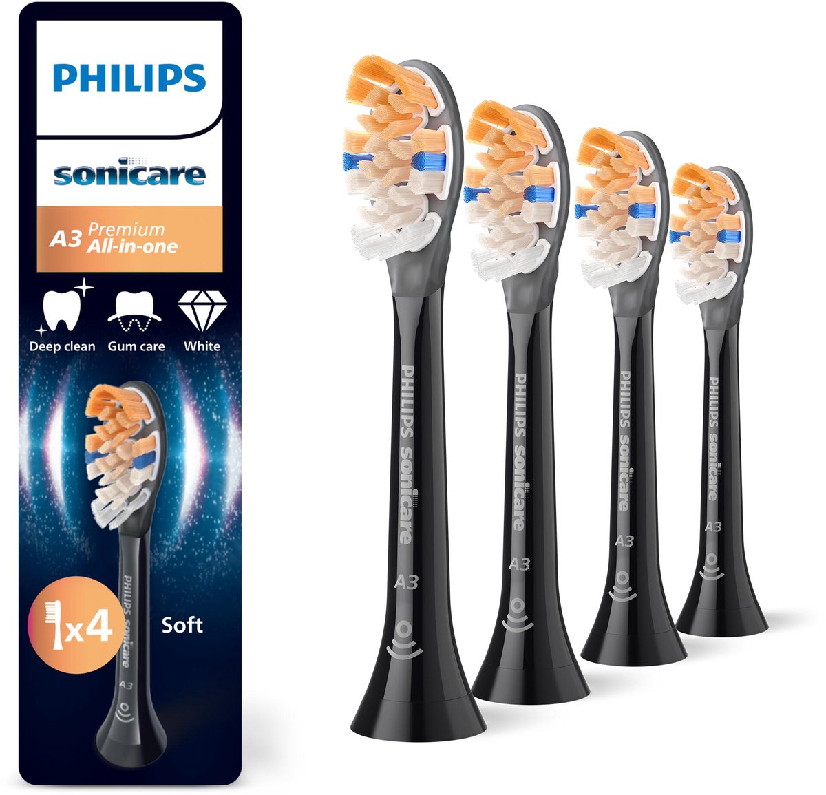 Philips Tandbørstehoveder Sonicare A3 Premium All-inOne HX9094 - replacement brushhead - black