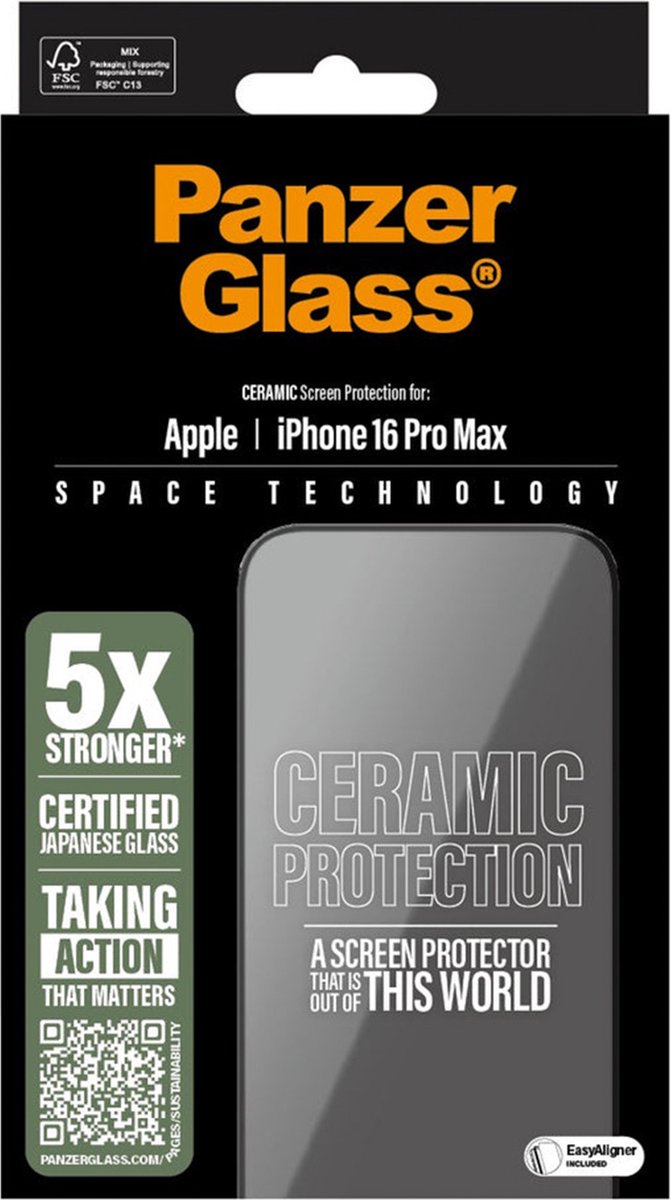 PanzerGlass Ceramic Screen Protector iPhone 16 Pro Max | Ultra-Wide Fit