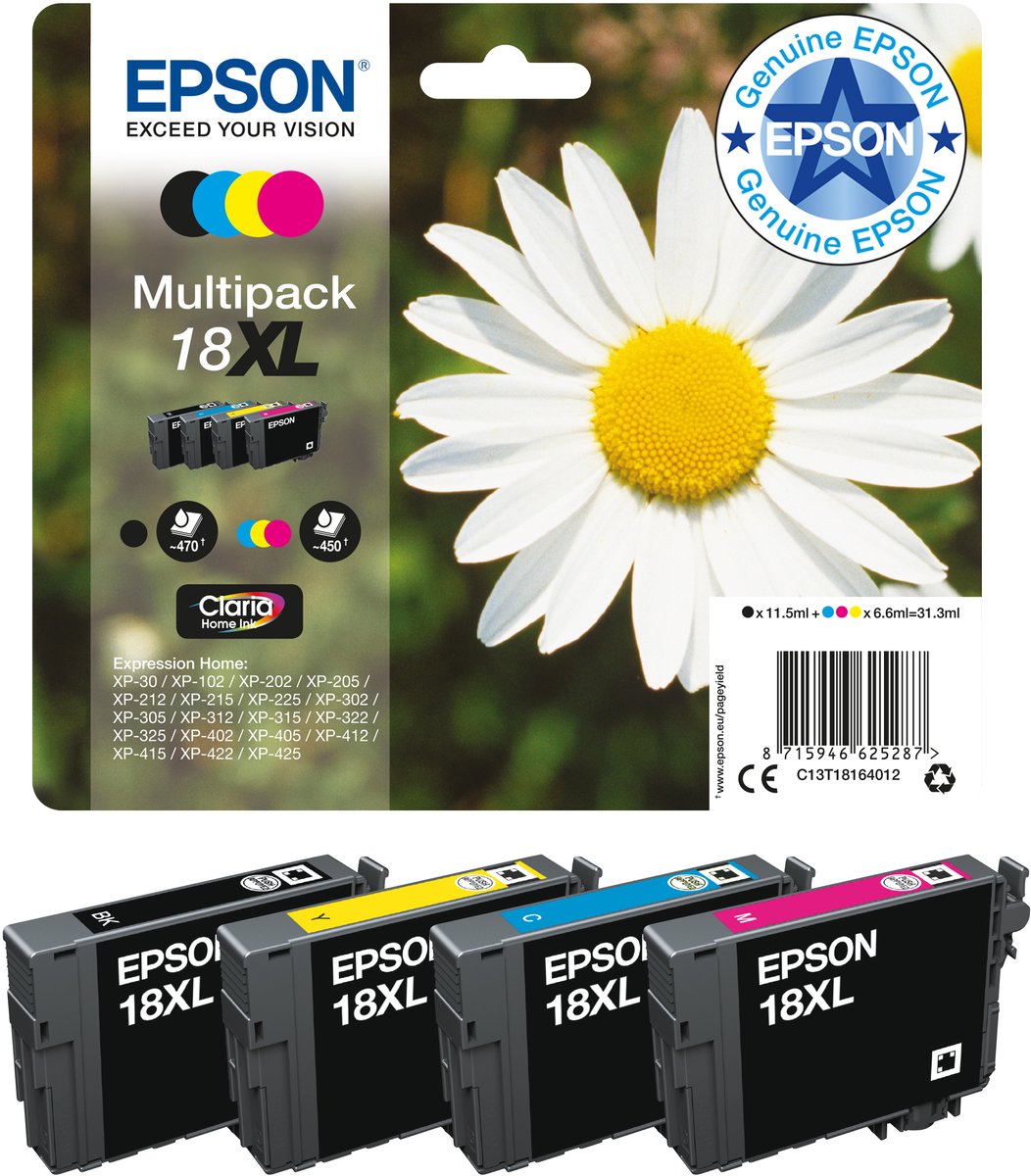 Epson 18 Multipack (Black Cyan Magenta Yellow) Ink