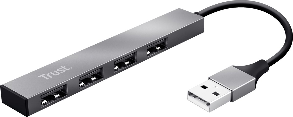 Trust Halyx Aluminium 4-Port Mini USB Hub USB hub - 4 ports - Sort