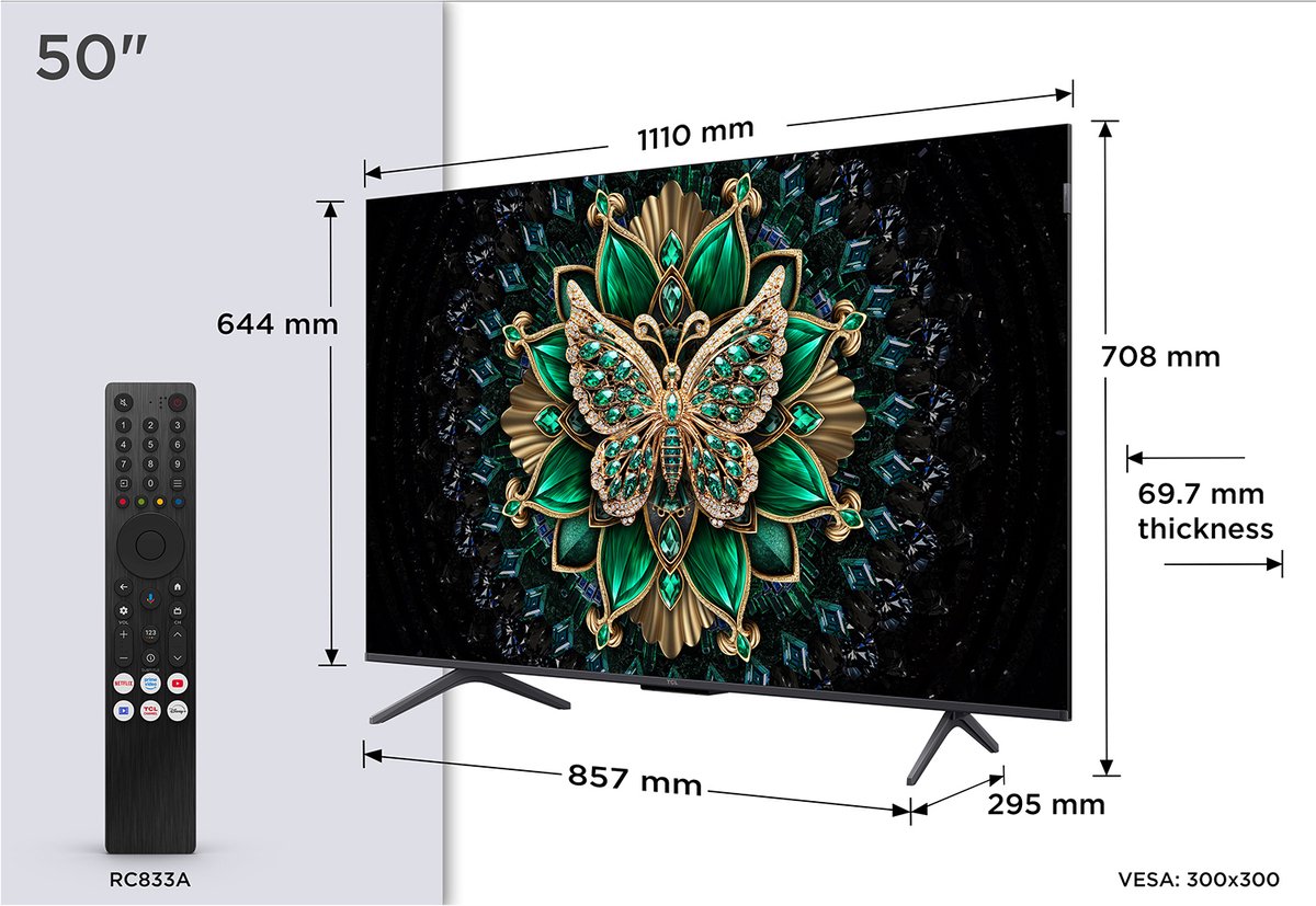 TCL 50" Fladskærms TV Mini LED 4K Dolby Vision 50C69K