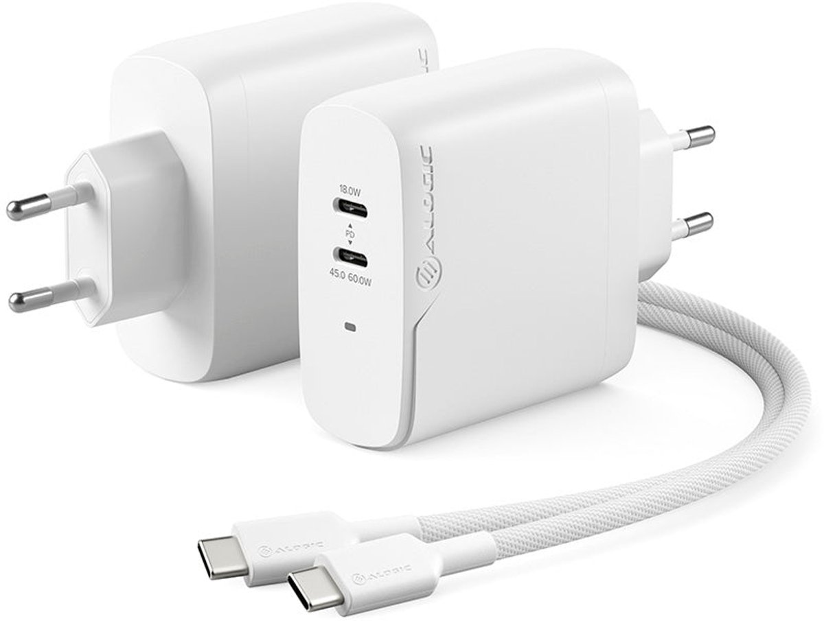 ALOGIC 2X63 Rapid Power 63W GaN Charger - Incl. 2m USB-C Charging Cable