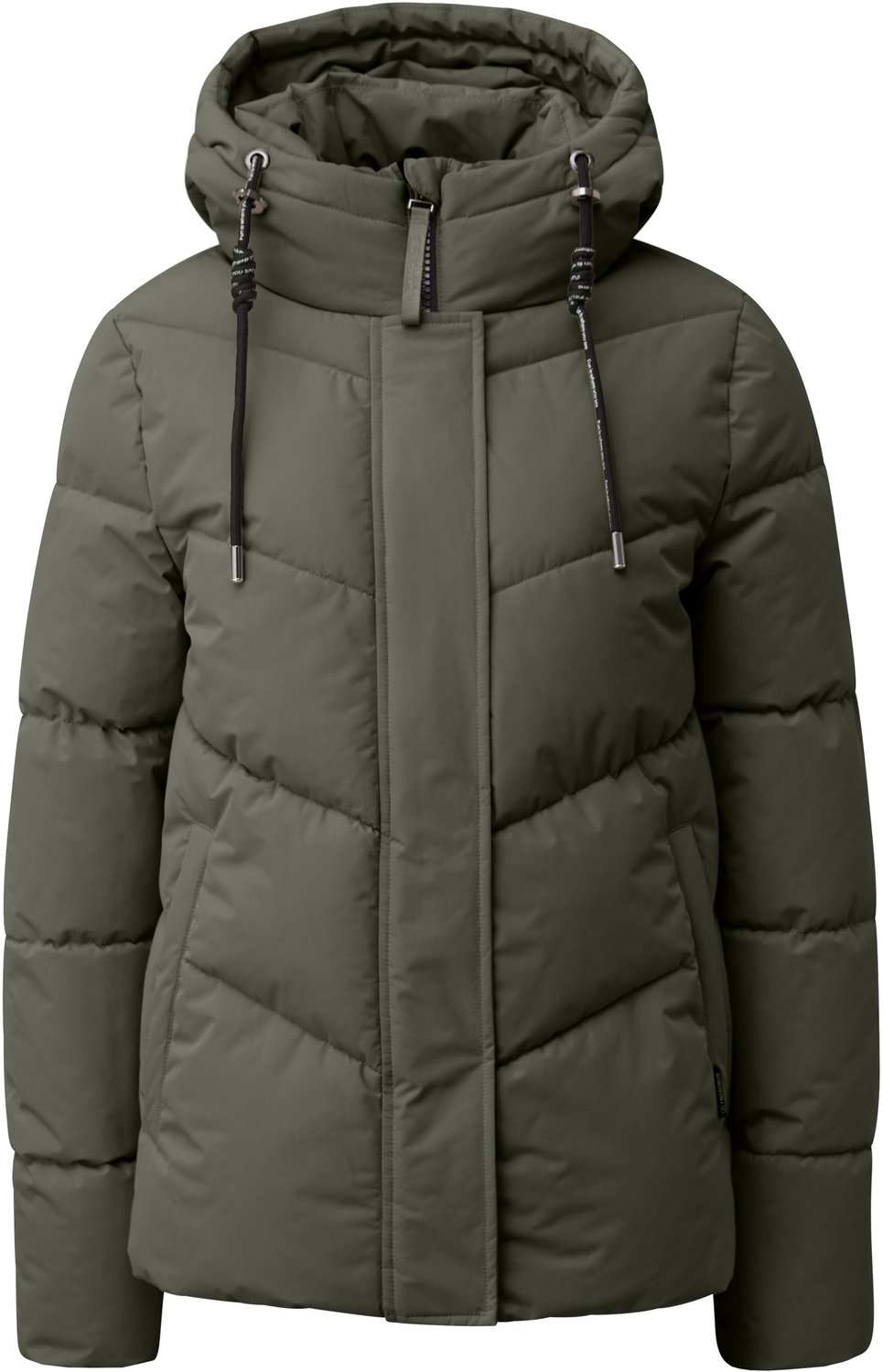 Damen warme klassische Steppjacke mit vielen Details und Kapuze QS