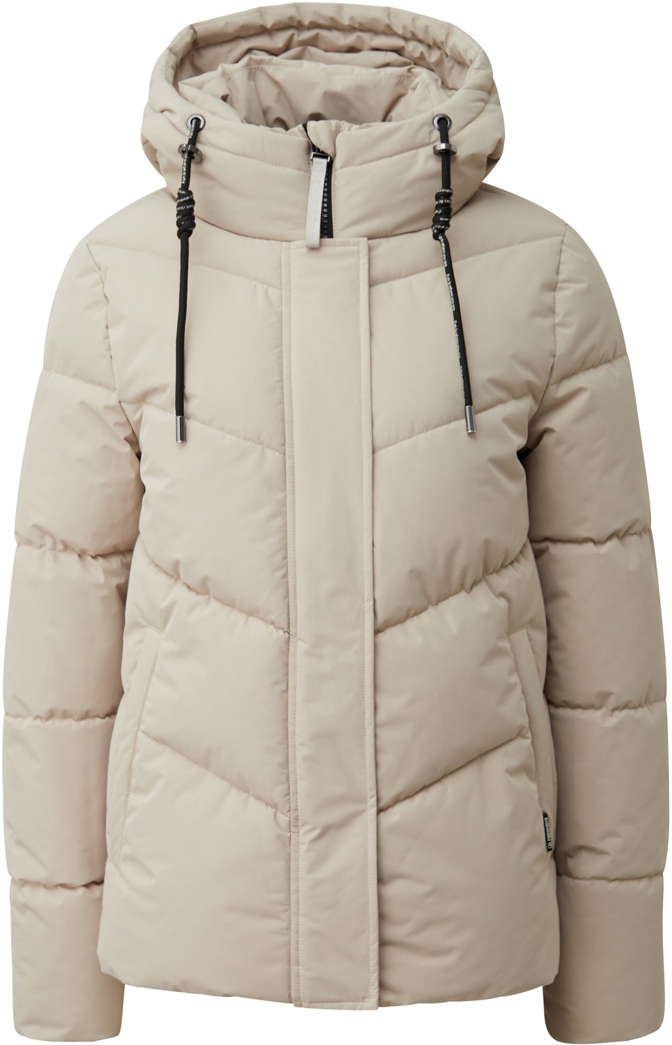 Damen warme klassische Steppjacke mit vielen Details und Kapuze QS